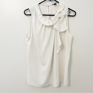 Ann Taylor Ruffle Neck Sleevless Blouse White Medium NWT